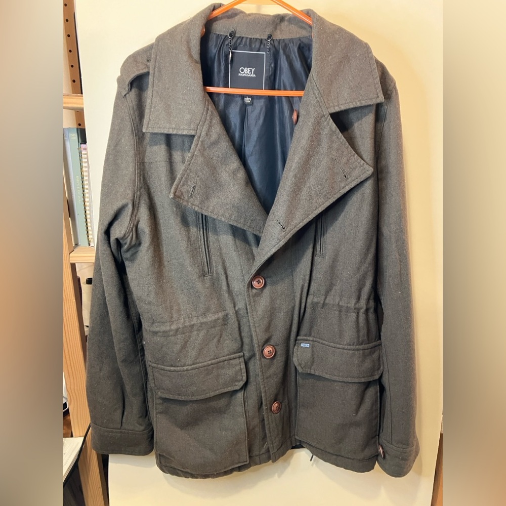 🎉MOVING SALE !! Wool Blend Double Breasted Obey Propaganda Pea Coat with Pockets